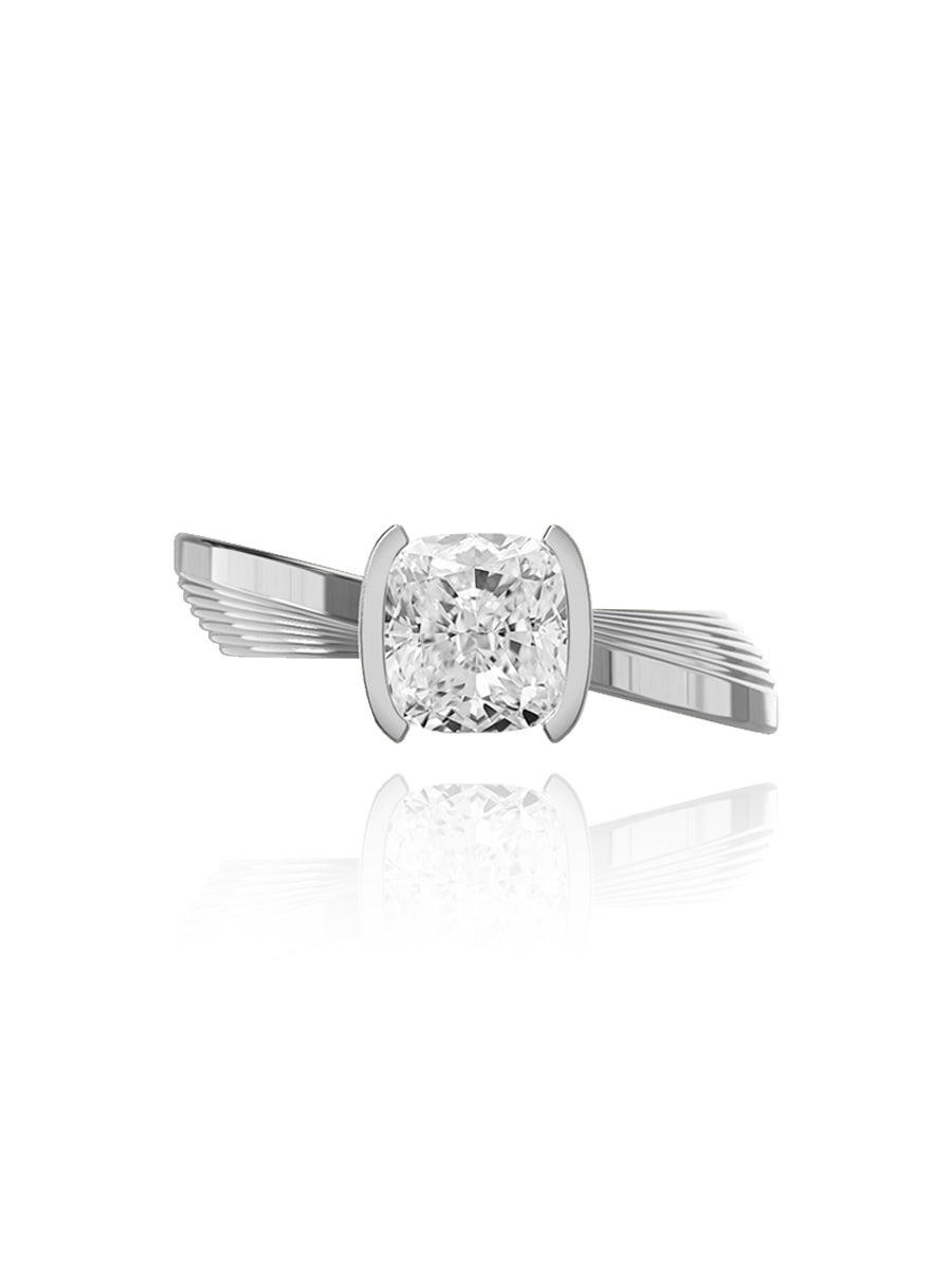 Cushion-cut Diamond Vortex Engagement Ring - 18K White Gold