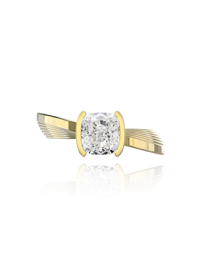 Cushion-cut Diamond Vortex Engagement Ring - 18K Yellow Gold